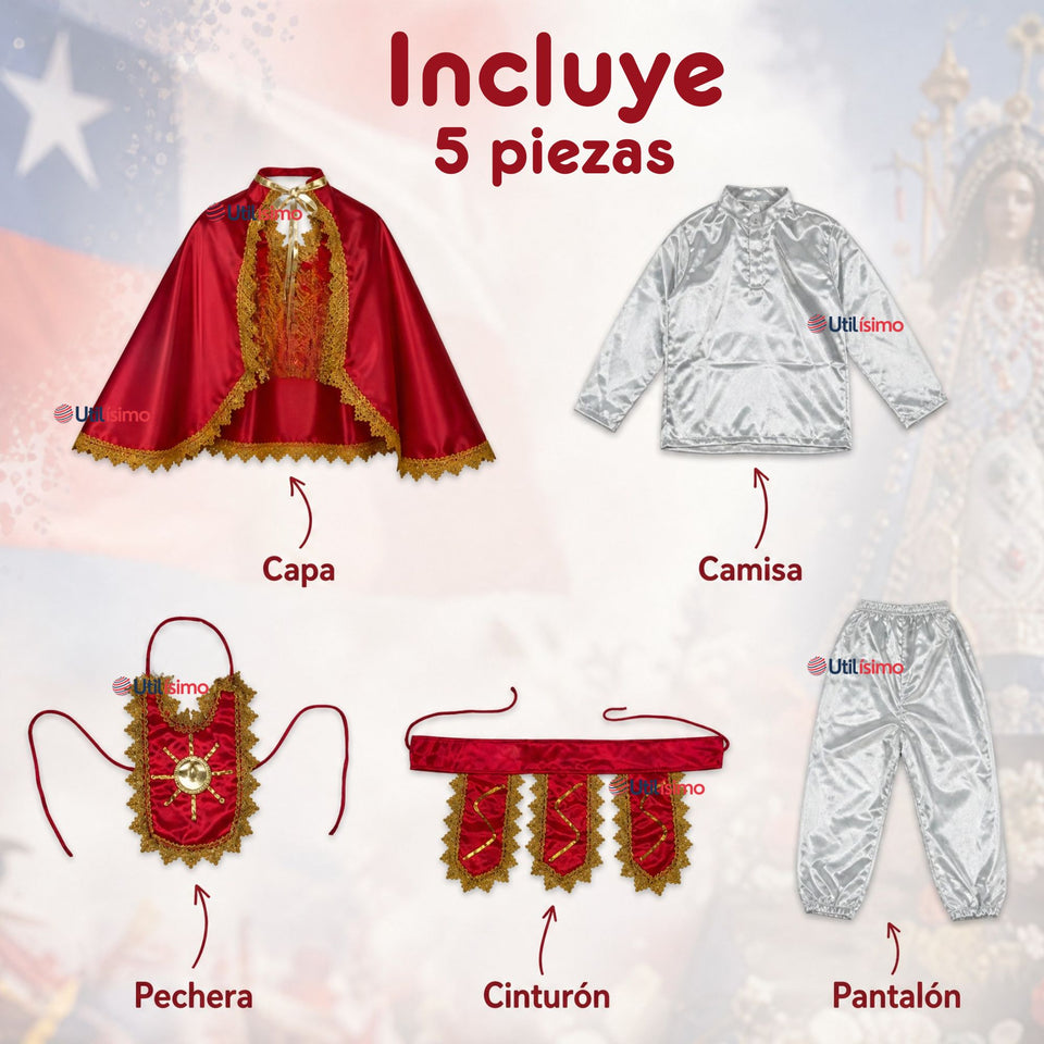 Traje Tirana Diablada Rojo 5 Piezas Adulto Baile Típico Fiestas Patrias
