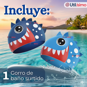Gorro Gorra Natación Baño Diseño Tiburón Silicona Colores Surtidos 3 años En Adelante Niño
