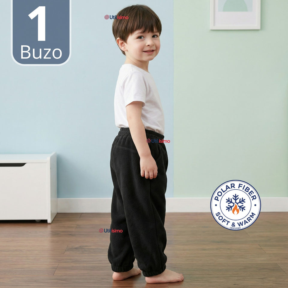 Buzo Solo Pantalón Negro Bebé Niño Forrado Polar