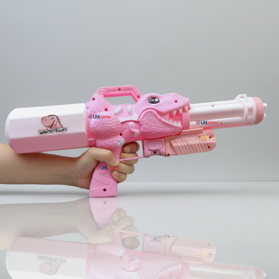 Pistola Lanza Agua Dinosaurio Color Rosado Juguete 40cm Niña