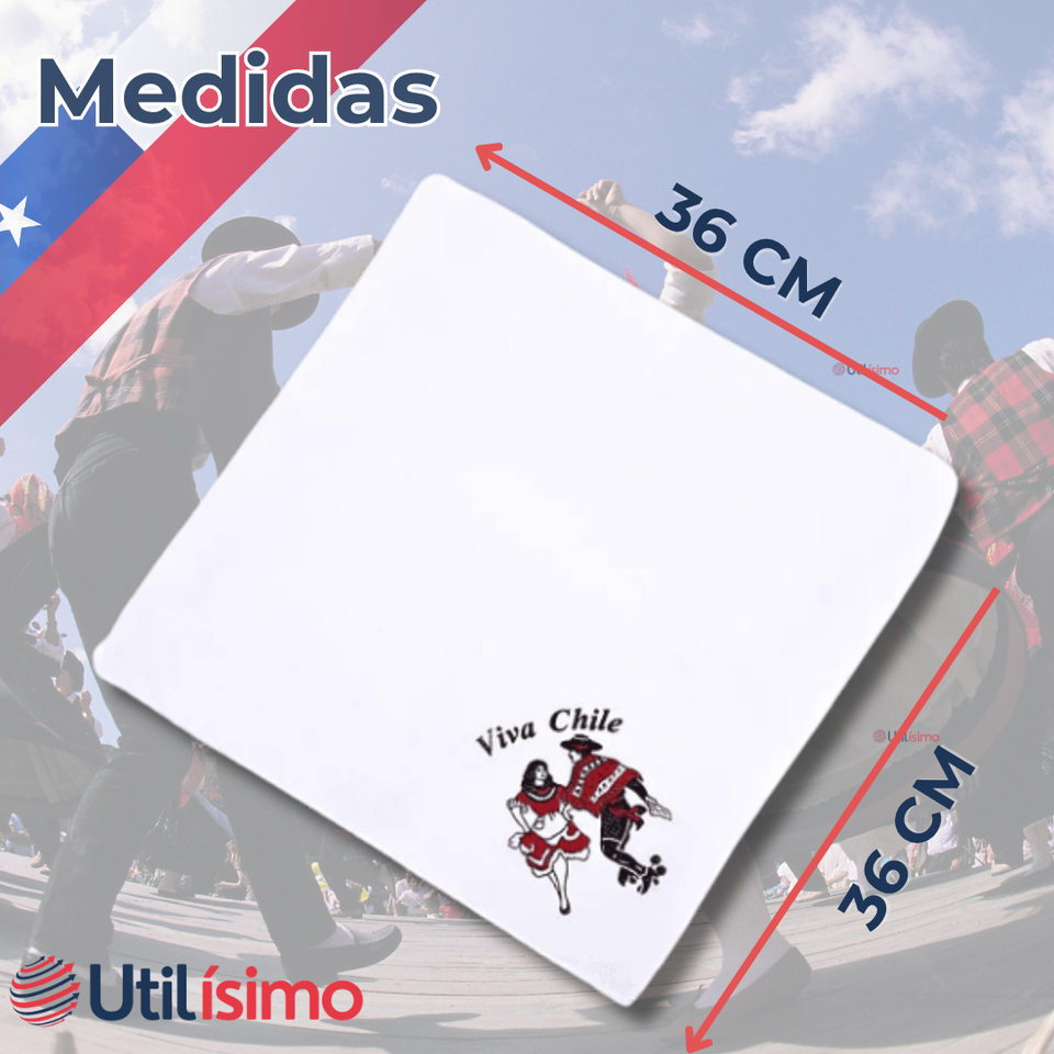 Pañuelo Baile Cueca 36 CM Bordado Pareja Baile Fiestas Patrias