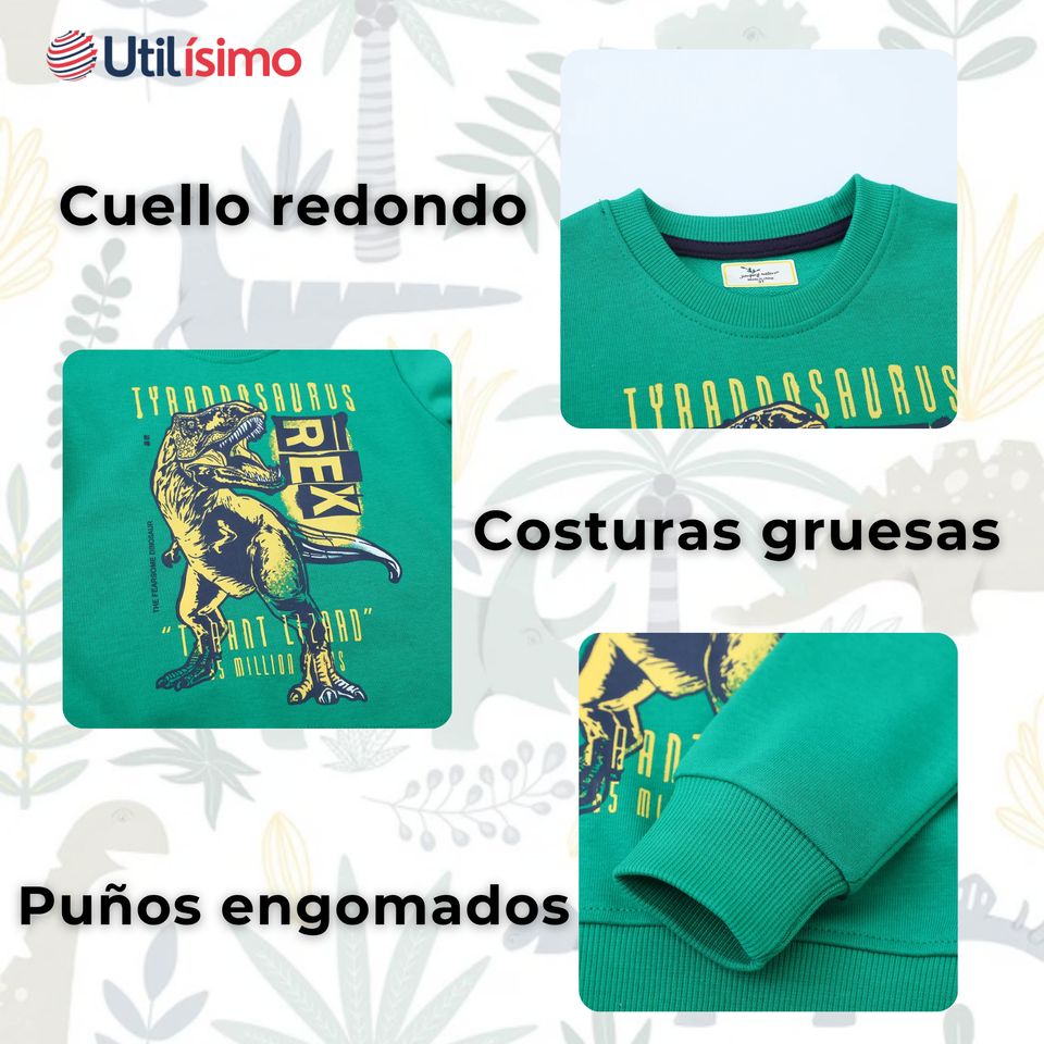 Polerón Cuello Redondo Niño Verde Dinosaurio