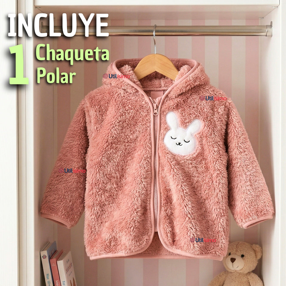 Polerón Con Capucha Forro Polar Bebe Niña Conejo Abrigo Invierno