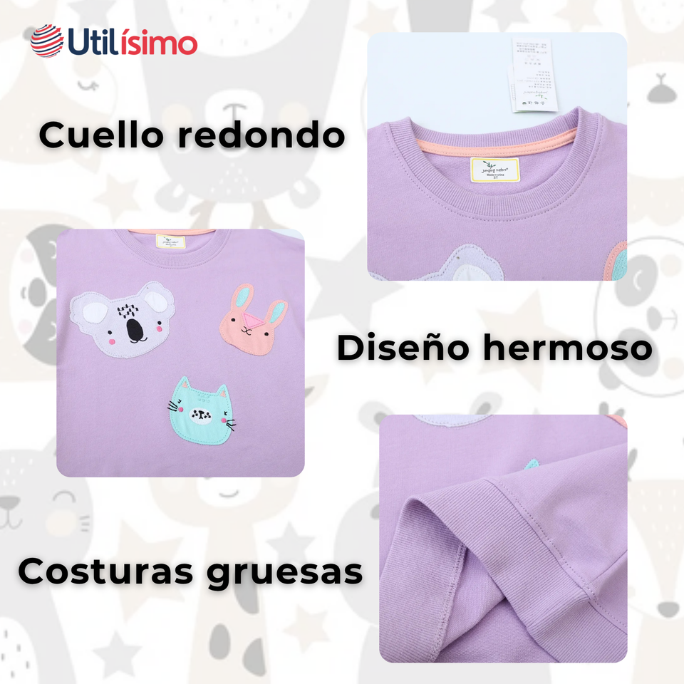 Polerón Algodón Cuello Redondo Niña Morado Animales