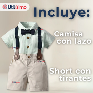 Conjunto de Vestir con Tirantes Camisa Pantalón Corto Algodón Niño
