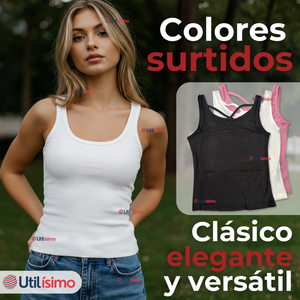 Pack 6 Camisetas Poleras 100% Algodón Básicas Lisa Con Espalda Cruzada Mujer Colores Surtidos Peto