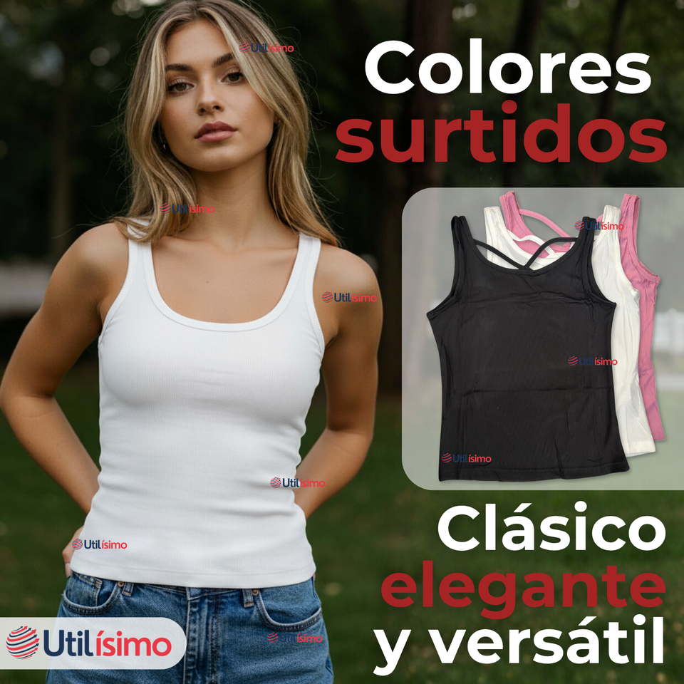 Pack 3 Camisetas Poleras 100% Algodón Básicas Lisa Con Espalda Cruzada Mujer Colores Surtidos Peto