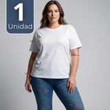 Camiseta Polera 100% Algodón Básica Lisa Elástica Mujer Blanco