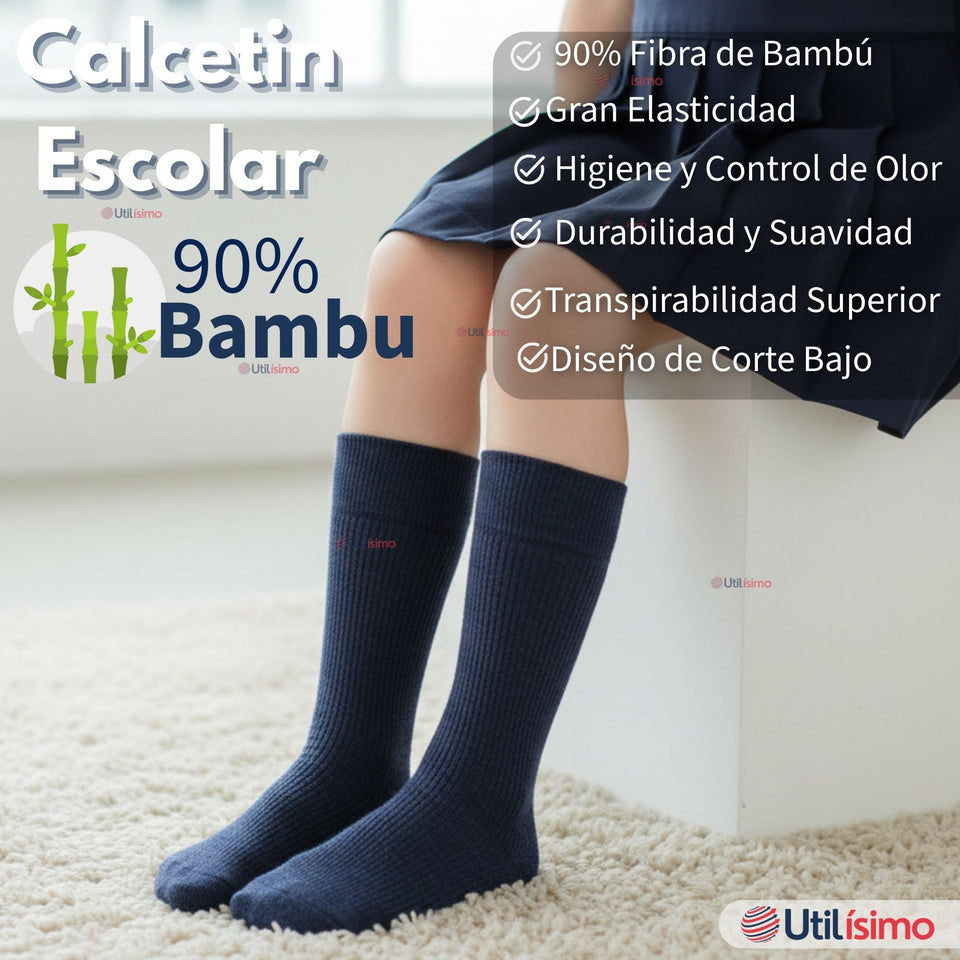 Pack 3 Calcetínes Escolares Corto Bambú Azul Niños y Niñas