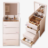 Tocador De Lujo Plegable Con Taburete Y Espejo De luz Ajustable 4 Cajones MDF Blanco  80x40x40cm