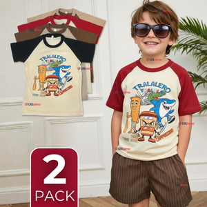 Pack 2 Poleras Brainrots 100% Algodón Manga Corta Niño Tralalero Colores Surtidos