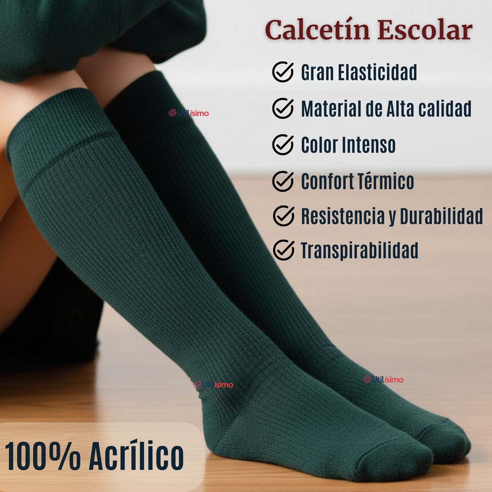 Pack 6 Calcetínes Escolares Largo Acrílico Verde Niñas Juvenil