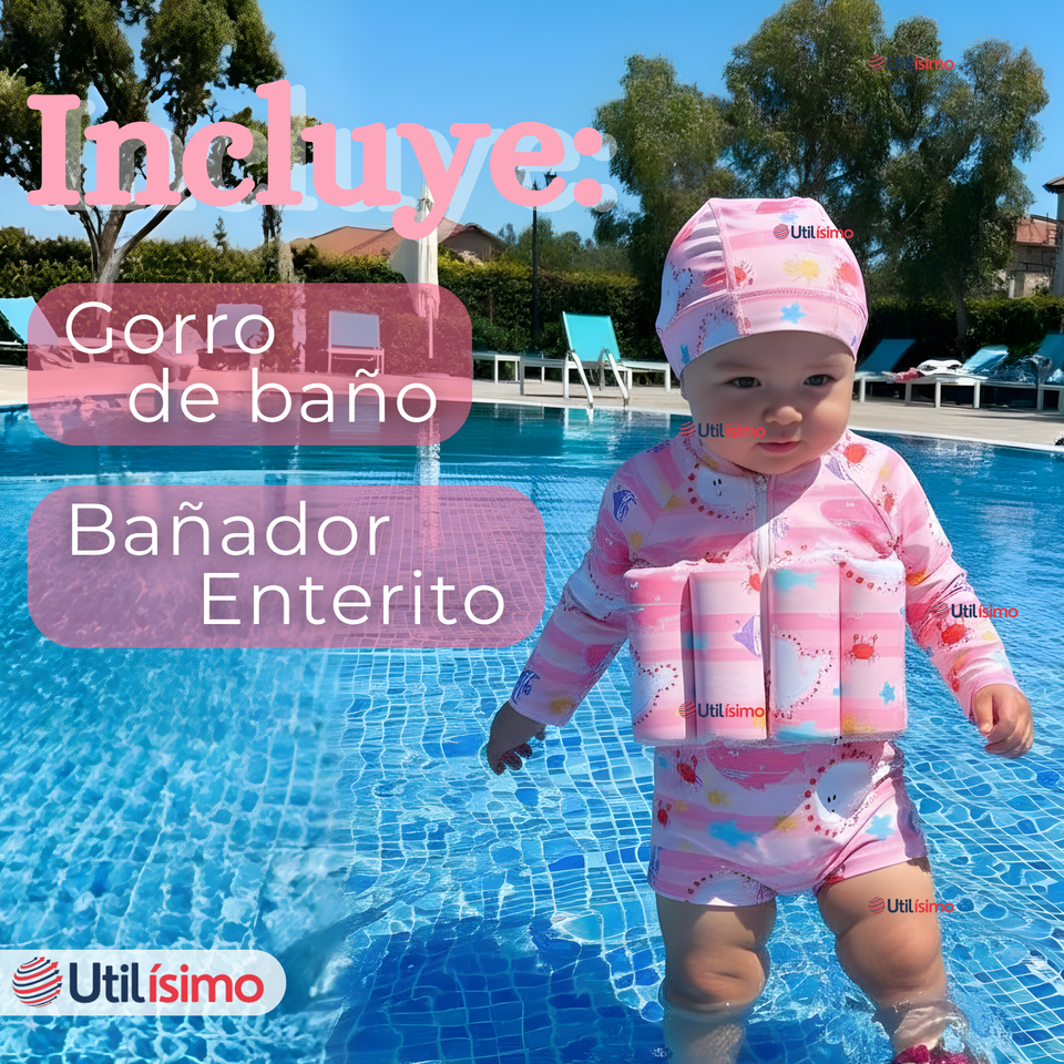 Traje de Baño Flotador Enterito Con Gorro 2 Piezas Niña 9 a 36 Meses Marine Fantasy