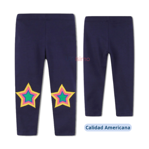 Calzas Niña Azul Oscuro Estrella De Colores Jump Kids 100% Algodón