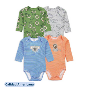 Body Bebe Niño Pack 4 Bodys Tedmimak Algodón Manga Larga