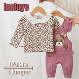 Conjunto 2 Piezas Jardinera Polera Manga Larga 100% Algodón Tedmimak Bebé Niña Jumper