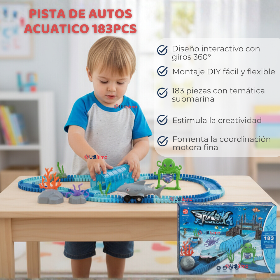 Pista Carreras de Auto Juguete Flexible Acuático 183 Piezas