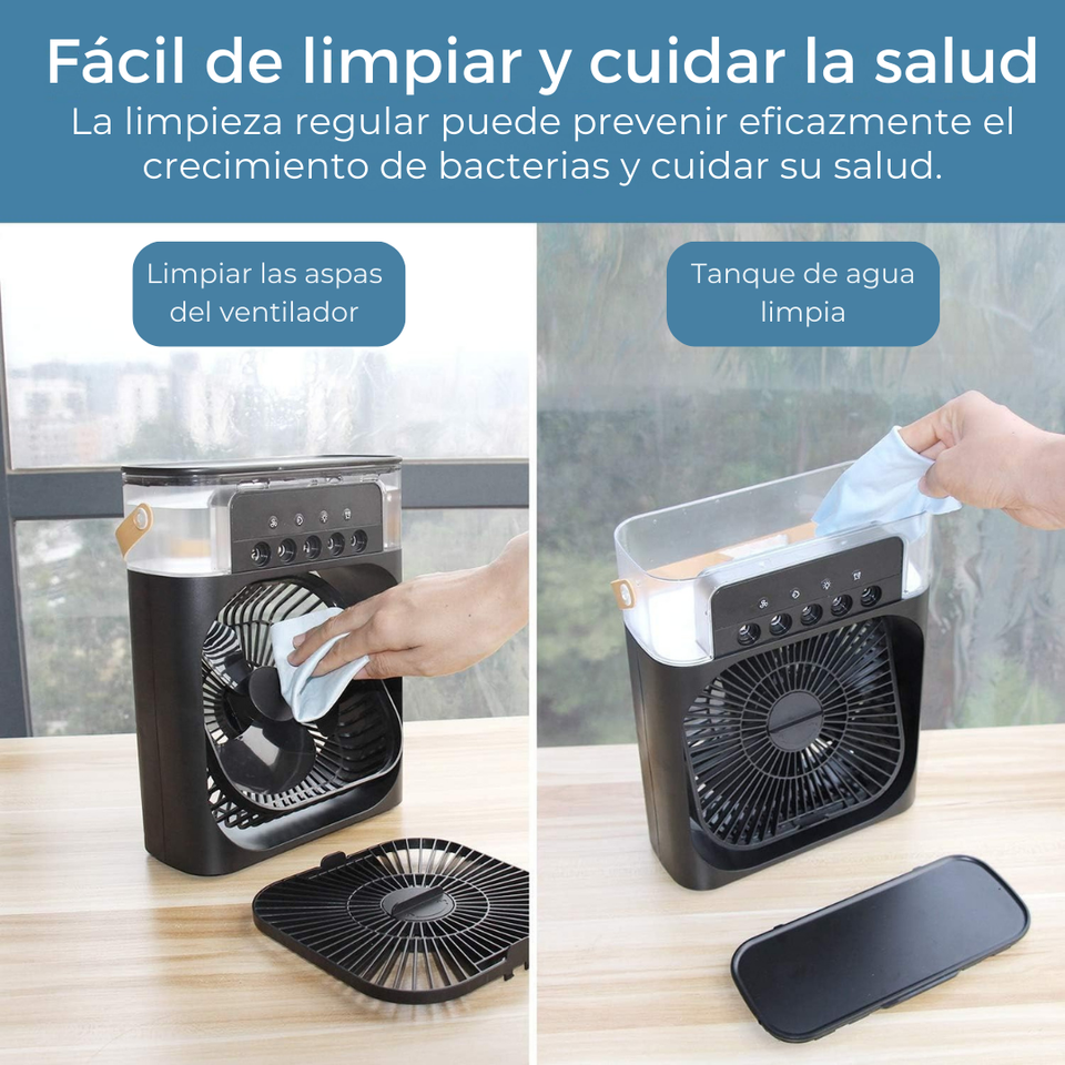Climatizador Portátil Frío 4 en 1 Ventilador Humificador Enfriador Lampara LED 220v USB Negro
