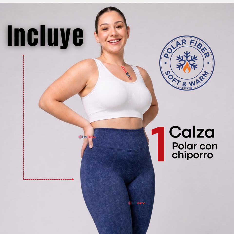 Calza Polar Con Chiporro Térmica Mujer Elásticada Azul Jeans