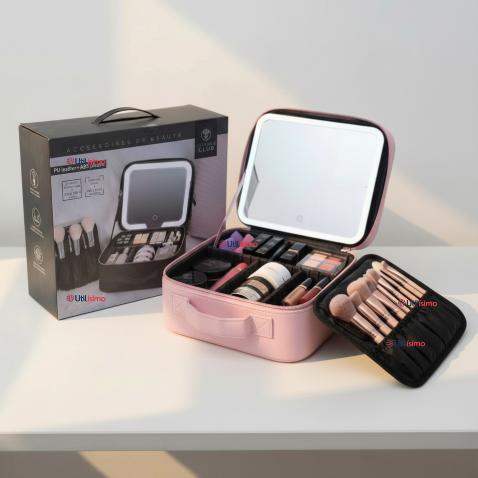 Estuche Maquillaje 2 en 1 Bolso Cosmetiquero Espejo Con Luz Led Organizador
