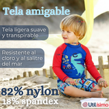 Traje de Baño Manga Larga Pantalón Corto 2 Piezas Corte Split Niño 3 a 9 años Blue Dinosaur