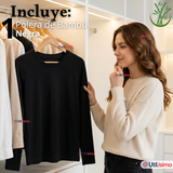 Camiseta Polera Bambú Primera Capa Manga Larga Negro Mujer