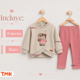 Conjunto 2 Piezas Polerón y Pantalón Buzo 100% Algodón Tedmimak Bebé Niña Pretty