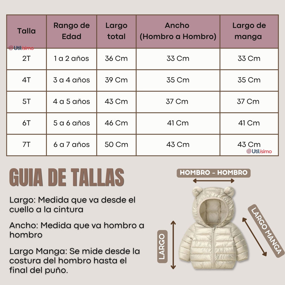 Parka Bebé Niña Beige Térmica Acolchada Con Orejitas Sweet Winter