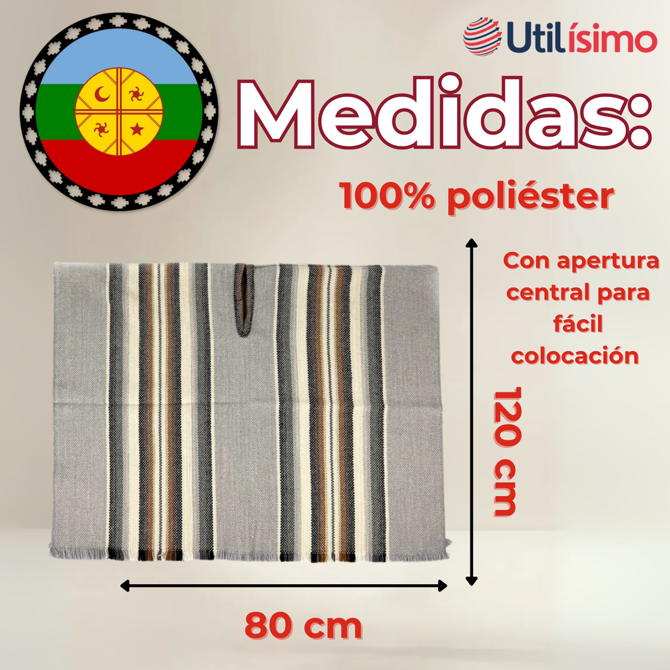Poncho Manta Mapuche LANA GRUESO 120x80CM Fiestas Patrias