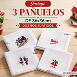 Pack 3 Pañuelos Baile Cueca 36cm Diseños Surtidos Algodón Fiestas Patrias
