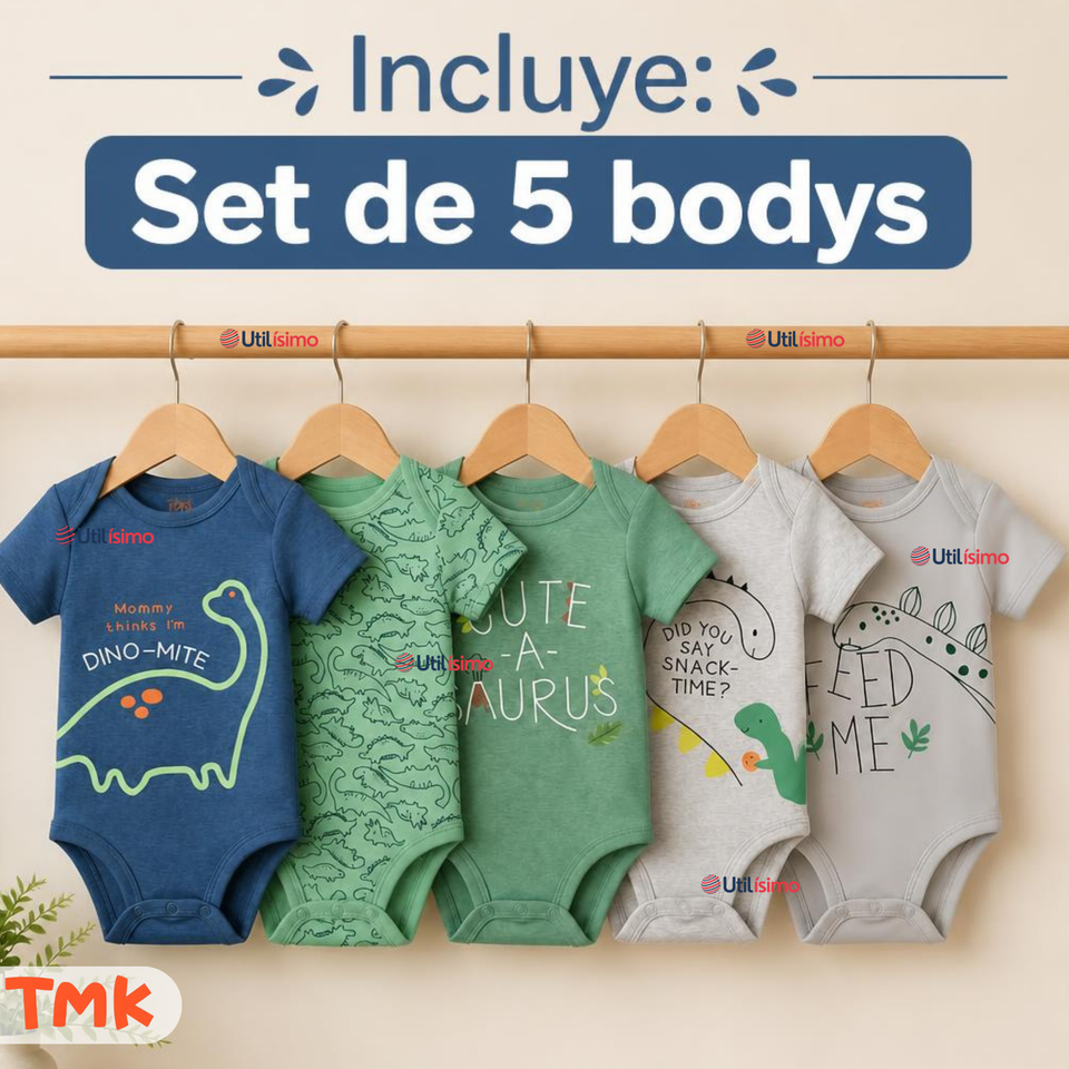 Pack 5 Bodys Manga Corta %100 Algodón Tedmimak Niño Little Adventurer