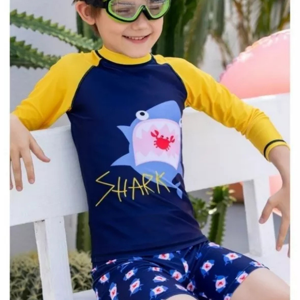 TRAJE DE BAÑO SPF UV50+ 2 PIEZAS MANGA LARGA NIÑO Navy Blue Shark