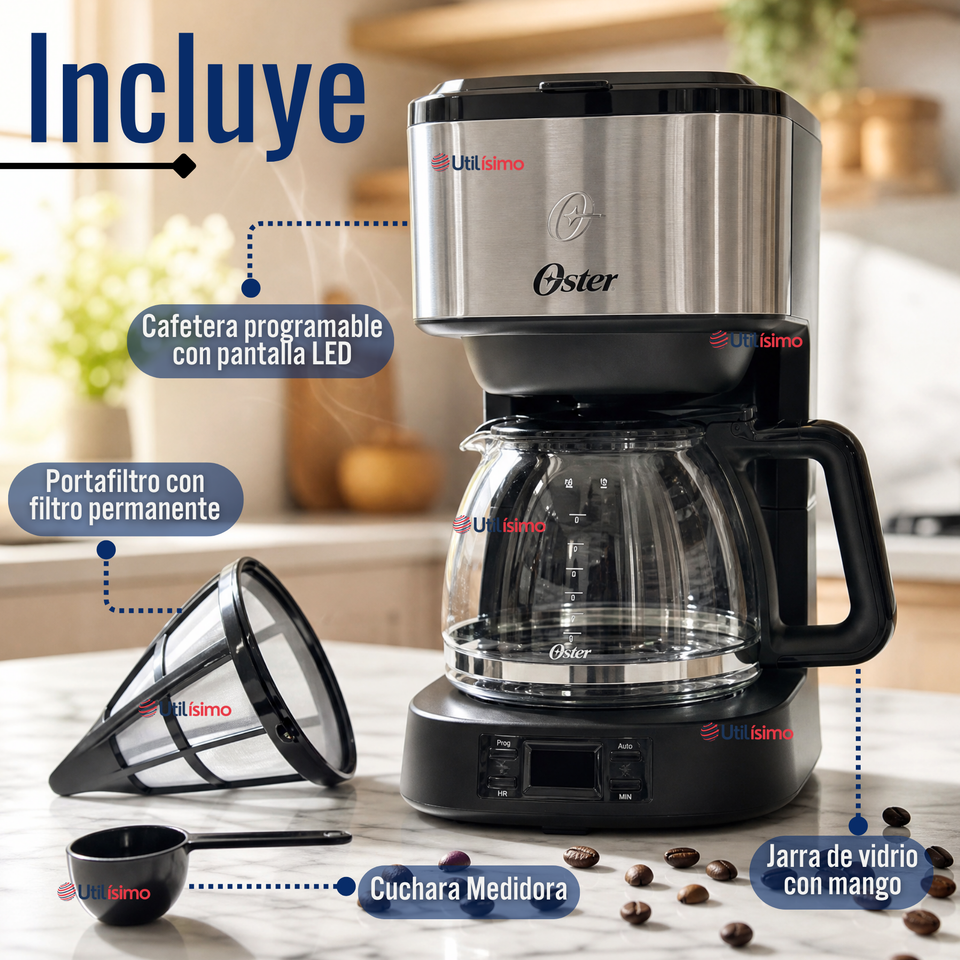 Cafetera programable Oster® 8 tazas en acero inoxidable BVSTDC10SS