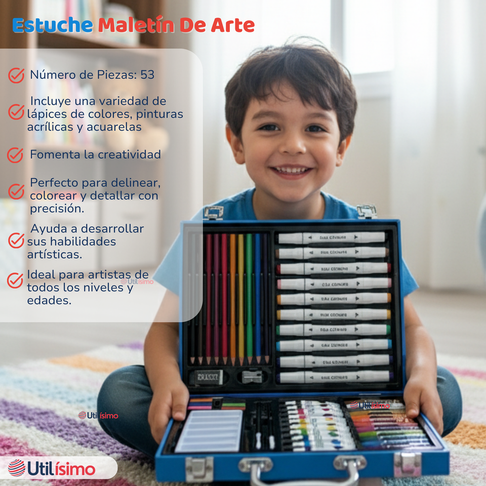Maletín Set De Arte 53 Piezas Estuche Para Dibujar Y Pintar Niño Astronauta