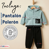 Conjunto 2 Piezas Buzo Pantalón Y Polerón Con Capucha Azul Bebé Niño