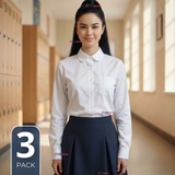 Pack 3 Camisas Blusas Escolares Blanca Manga Larga Colegio Para Niñas y Juvenil