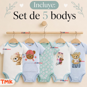 Pack 5 Bodys Manga Corta 100% Algodón Tedmimak Niña Cuddly Bears