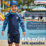 Traje de Baño Con Gorro Pantalón Corto Manga Larga 3 Piezas Corte Split Niño 2 a 8 años Blue