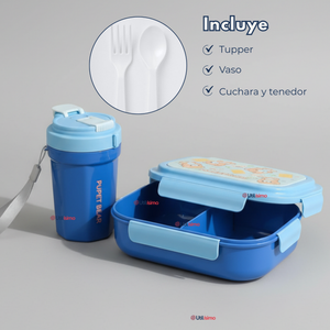 Set Fiambrera Tupper + Vaso Para Niños y Niñas Colores Varios Infantiles
