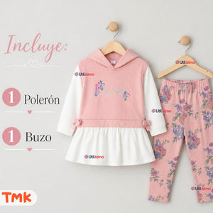 Conjunto 2 Piezas Polerón con Capucha y Pantalón 100% Algodón Niña Tedmimak Sweet flowers