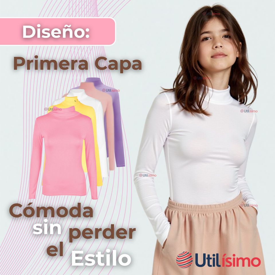 Pack 6 Camiseta Niña Primera Capa Bambú Invierno Cuello Beatle Polera