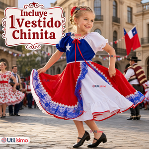 Vestido Chinita Huasa Niña Bandera Chile Fechas Patrias