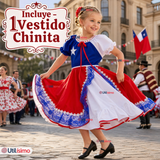 Vestido Chinita Huasa Niña Bandera Chile Fechas Patrias