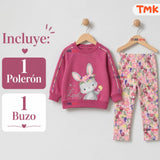 Conjunto 2 Piezas Polerón y Buzo 100% Algodón Tedmimak Bebé Niña Lovely