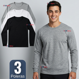 Pack 3 Camisetas Poleras Algodón Primera Capa Manga Larga Hombre Cuello Redondo