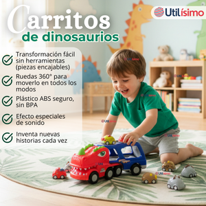 Camión De Dinosaurio 8 Mini Coches 2 Niveles Música Luces Juguete Niño