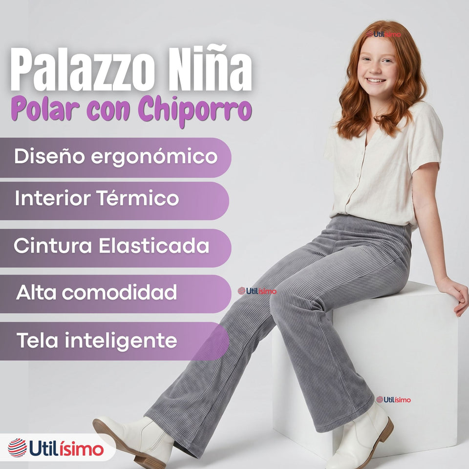 Calza Palazzo Polar Con Chiporro  Niña Juvenil Elasticada Térmica Melange