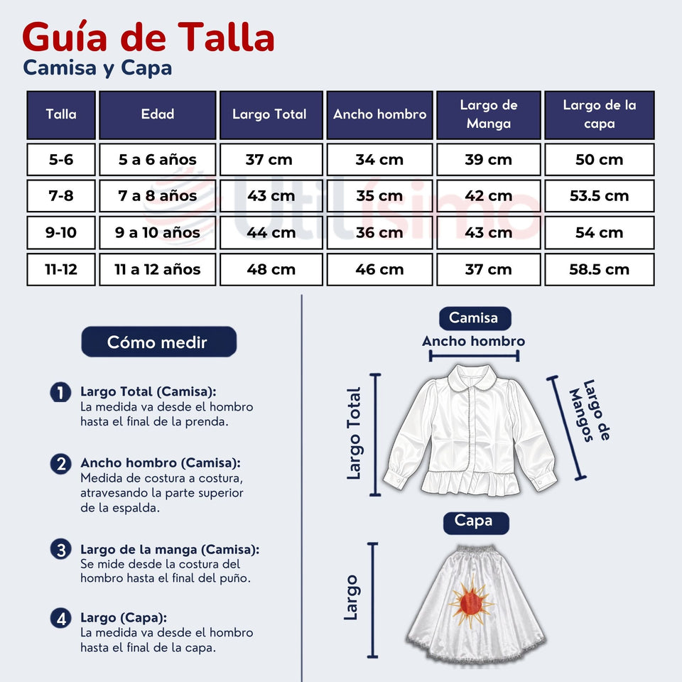 Traje Tirana Diablada Blanco 3 Piezas Niña Baile Típico Fiestas Patrias