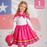 Traje Nortino Niña Fucsia 4 Piezas Con Polera Baile Típico Fiestas Patrias