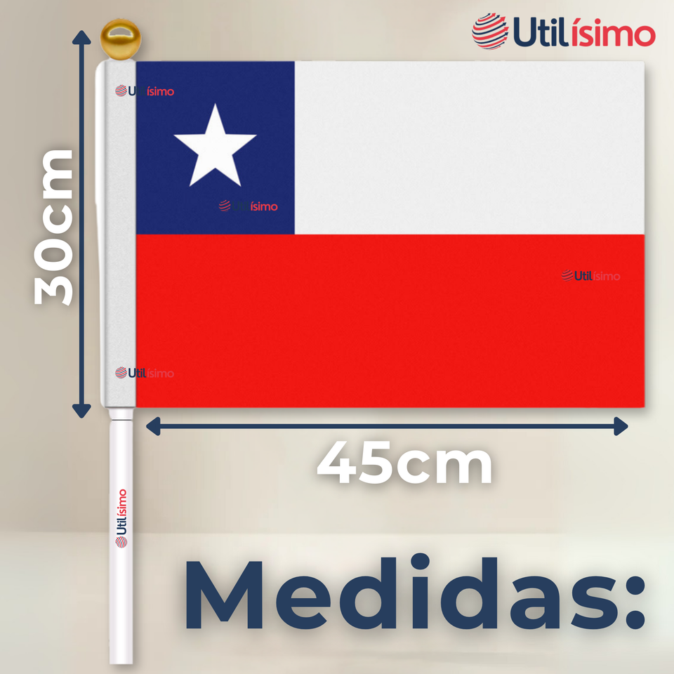 Bandera Chile 30x45cm Tela Con Palito Fechas Patrias